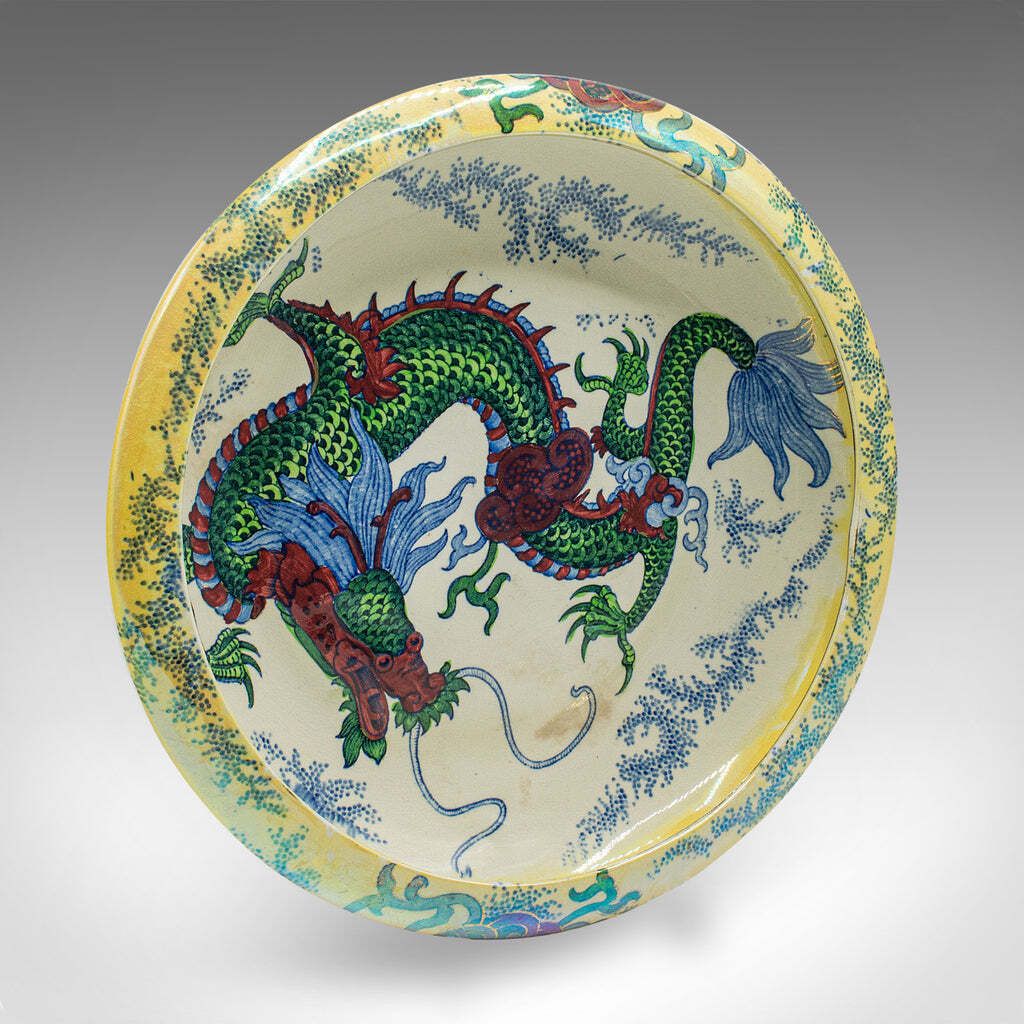 Antique Serving Bowl, English, Ceramic, Fruit Dish, Oriental Taste, Circa 1920 photo 821.0