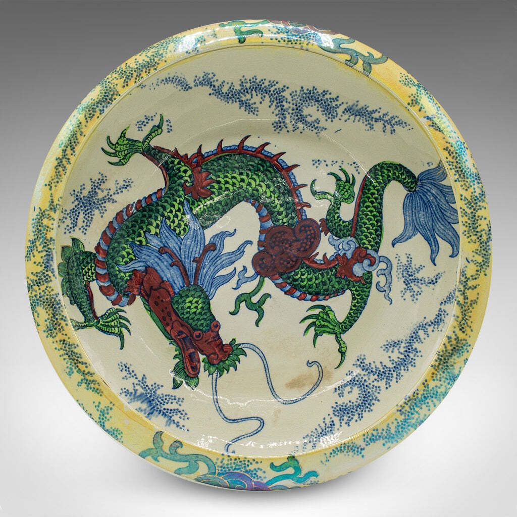 Antique Serving Bowl, English, Ceramic, Fruit Dish, Oriental Taste, Circa 1920 photo vinterior