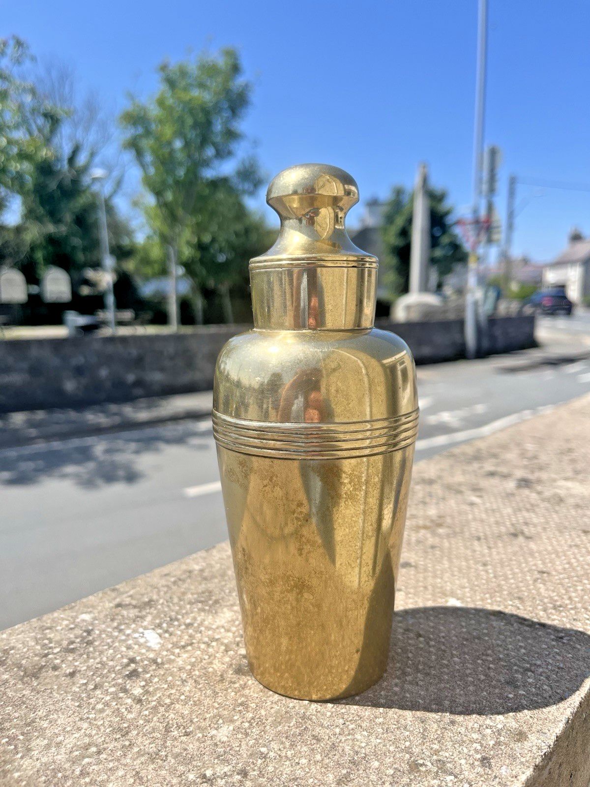 photo for sale Antique Art Deco Pill Bottle Shape Cocktail Shaker Brass Plated Epns Bar Cabinet