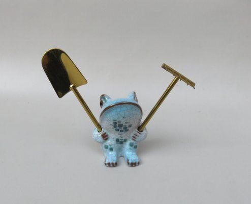 Cactus Cutlery Frog With Shovel And Rake By Walter Bosse For Karlsruhe Majolika, 1950s, Set Of 3 photo for sale