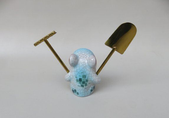 Cactus Cutlery Frog With Shovel And Rake By Walter Bosse For Karlsruhe Majolika, 1950s, Set Of 3 photo Home Decor