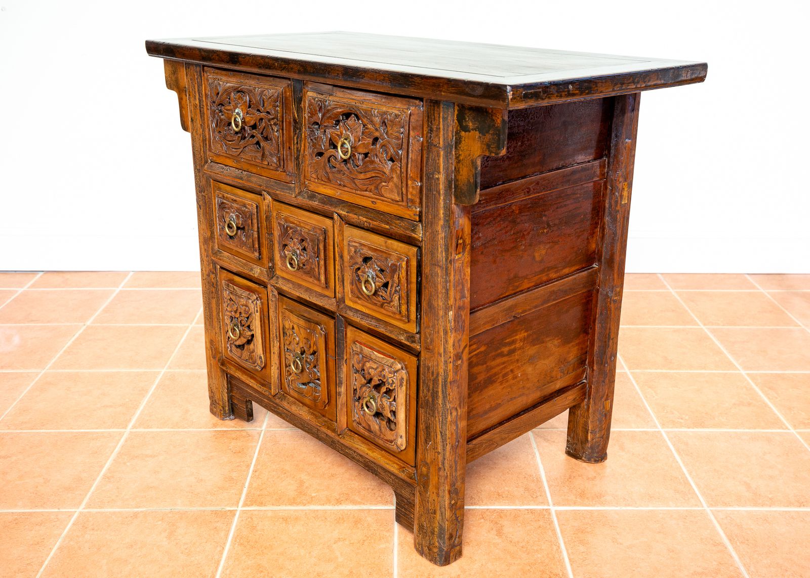 Fine Antique Carved Cabinet Chest Of Drawers Commode Chinese Altar Temple Butterfly Cabine.T 18th Century Raised Carving Consol.E Sideboar.D Credenza photo vintage