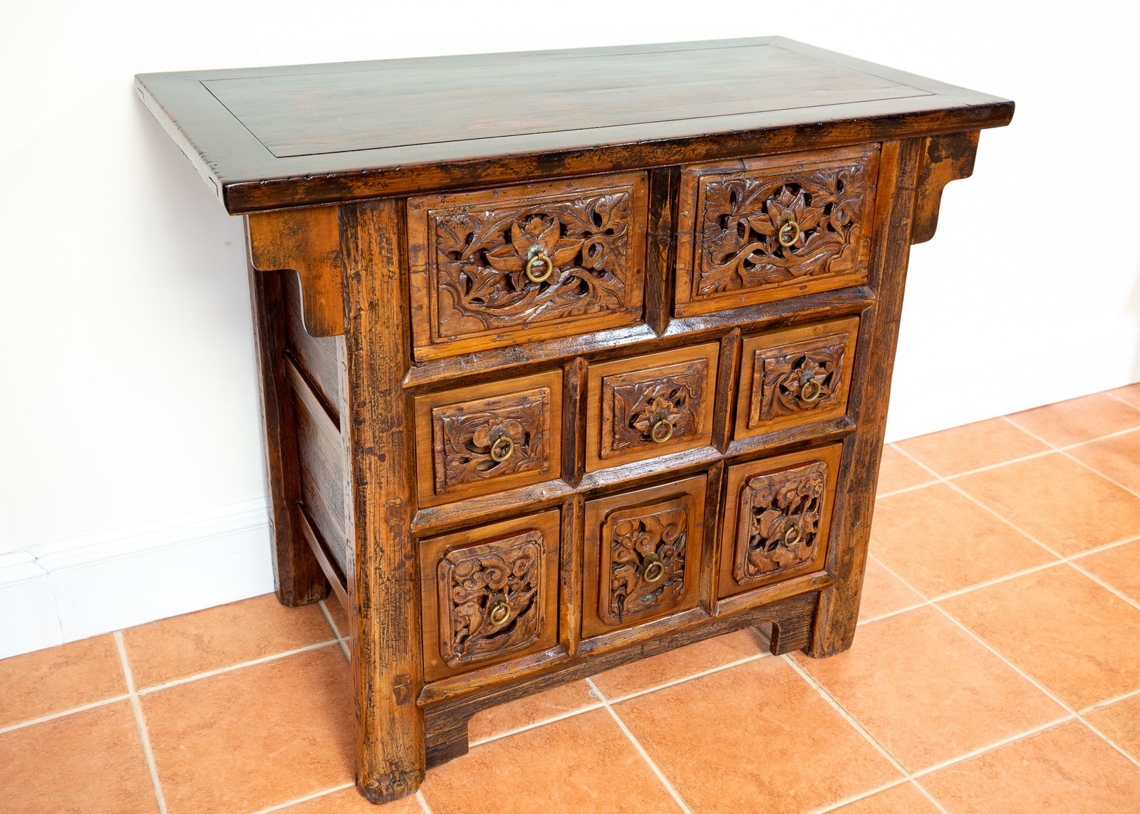Furniture Fine Antique Carved Cabinet Chest Of Drawers Commode Chinese Altar Temple Butterfly Cabine.T 18th Century Raised Carving Consol.E Sideboar.D Credenza photo
