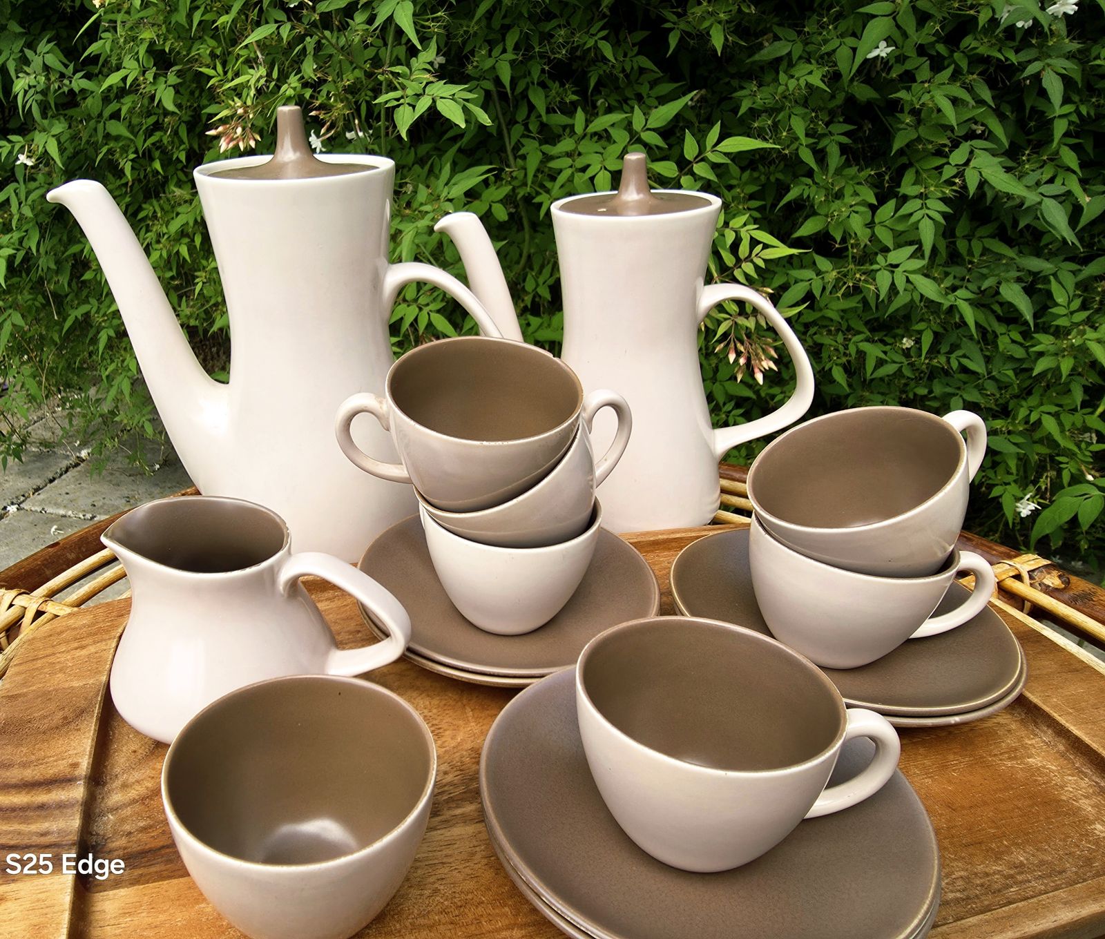 Mid Century Espresso Coffee Set By Poole Pottery In Twintone Mushroom & Sepia photo Home Decor