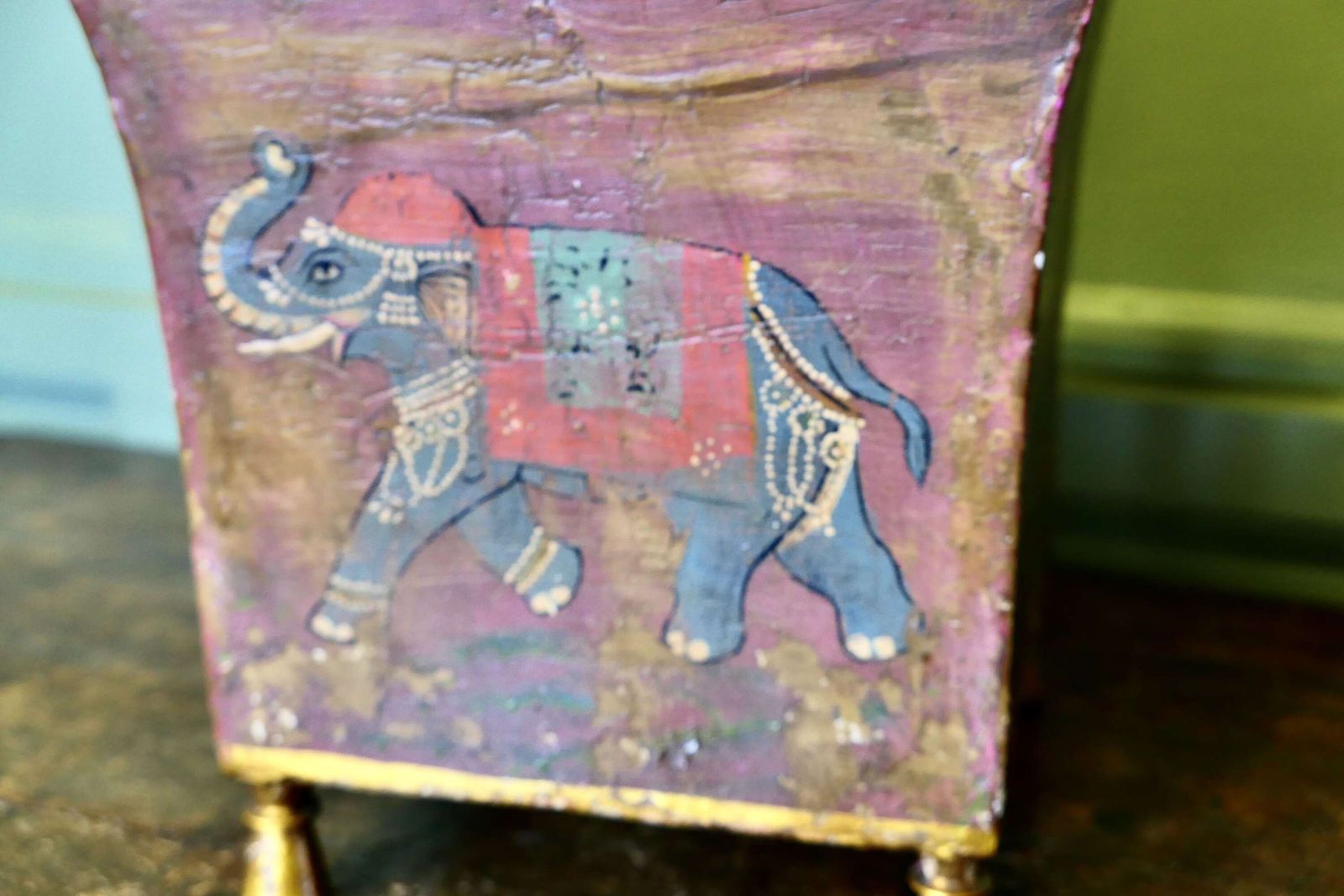 Indian Metal Jardiniere Painted With Elephants photo Garden Decor