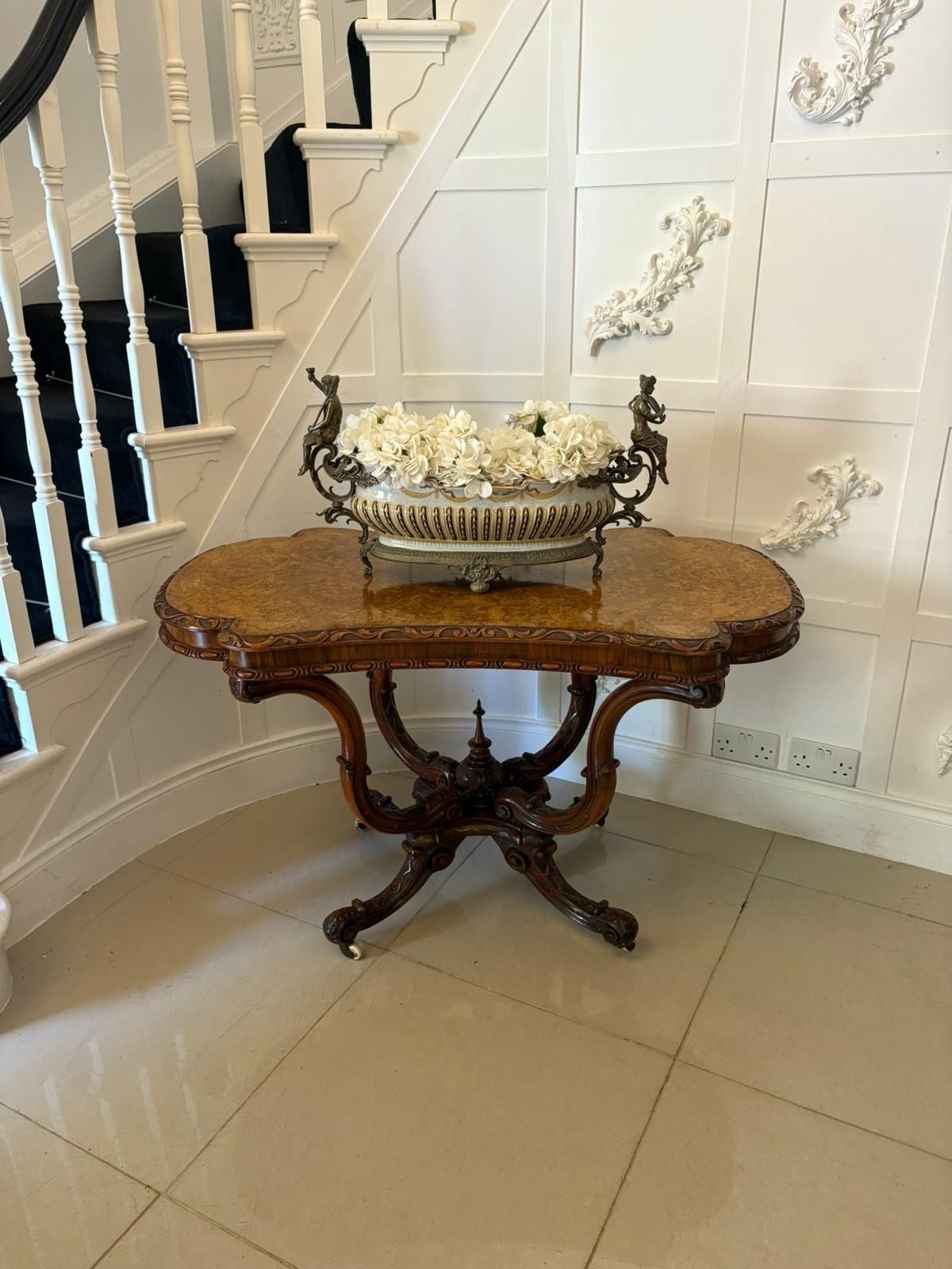 Outstanding Quality Antique 19 Century Carved Burr Walnut Centre Table photo furniture