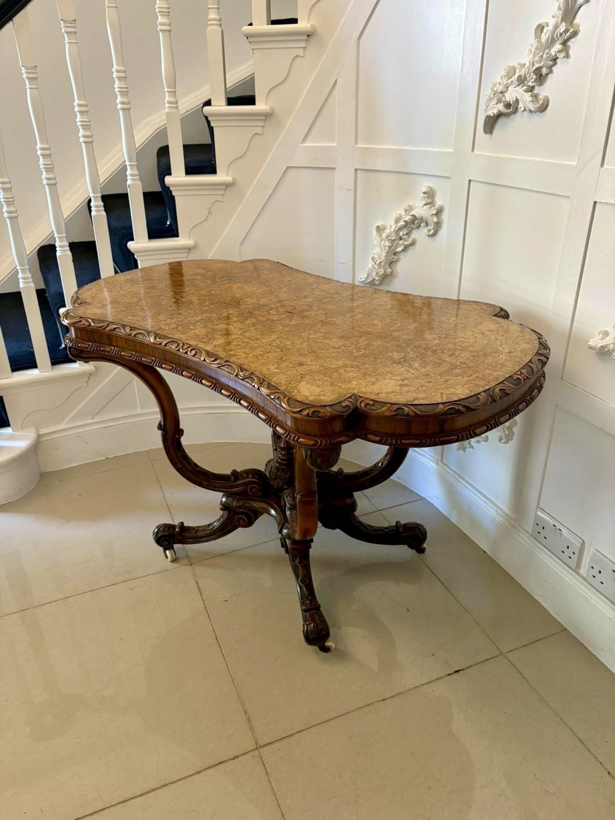 Outstanding Quality Antique 19 Century Carved Burr Walnut Centre Table photo buy