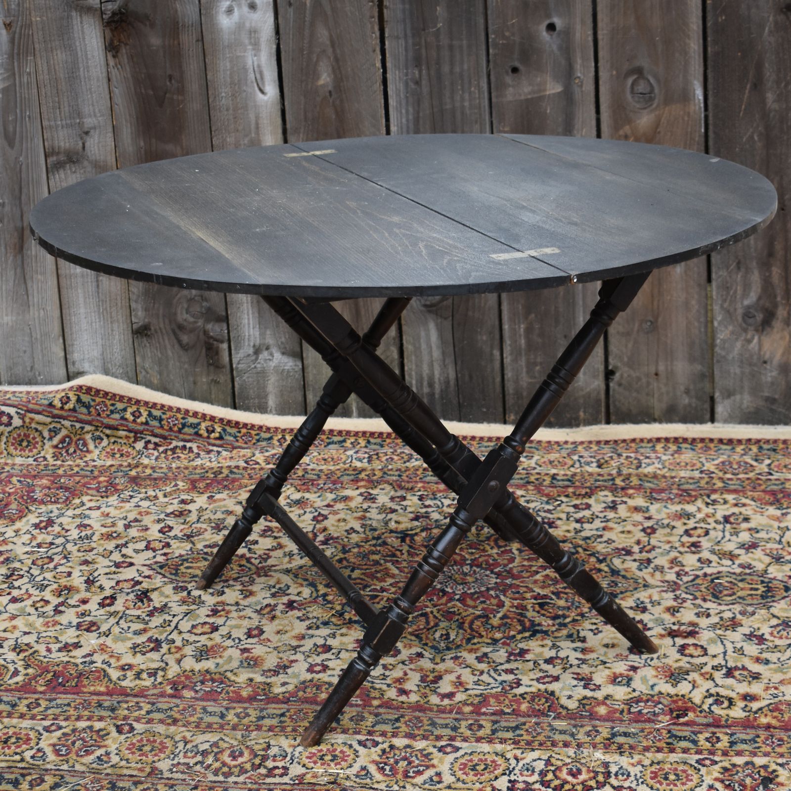 Antique Victorian Thornton & Herne London Black Campaign Folding Coaching Table