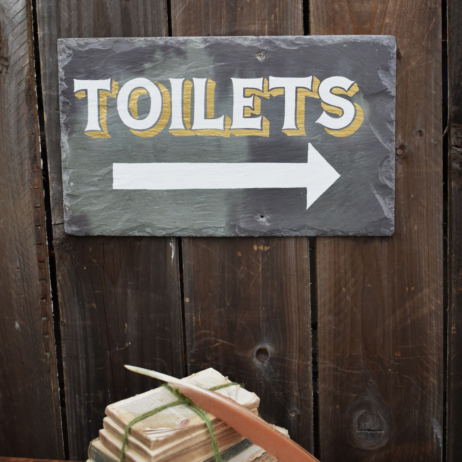 photo furniture Salvaged Slate Hand Painted Signwriting Toliet Arrow Wall Plaque Sign Two Avail