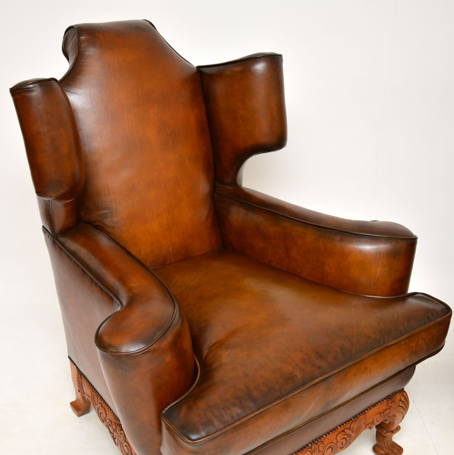 Pair Of Antique Leather Wing Back Armchairs photo Furniture
