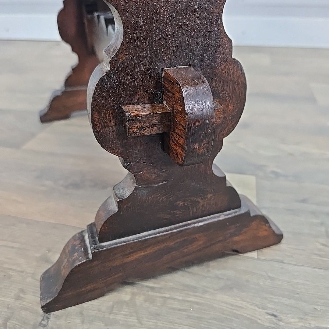 Antique Oak Drop Leaf Table Wooden Sofa Coffee Oval Top Carved Trestle Base photo vintage