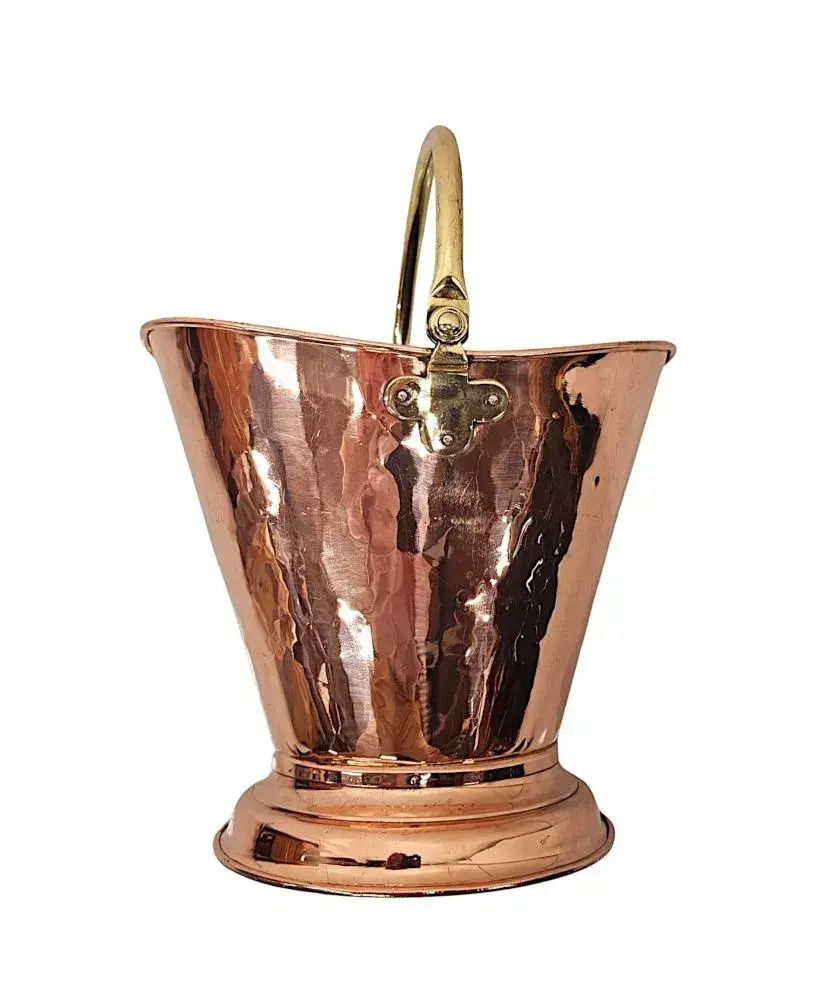 A Gorgeous 19th Century Copper Coal Bucket With Brass Handle photo Home Fixtures