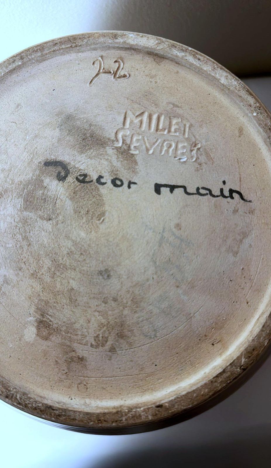 photo vintage Sèvres Paul Milet  Modernist French Cachepot In Hand Painted Stoneware