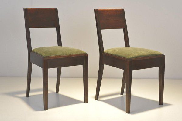 Cubist Dining Chairs In Stained Alder Wood, Germany, 1925, Set Of 2 photo vinterior