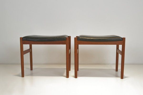 Set Of Ottomans In Teak By Hugo Frandsen For Spøettrup Stolefabrik, Denmark, 1960s photo Furniture