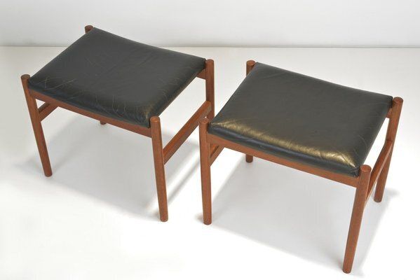 Set Of Ottomans In Teak By Hugo Frandsen For Spøettrup Stolefabrik, Denmark, 1960s photo vintage