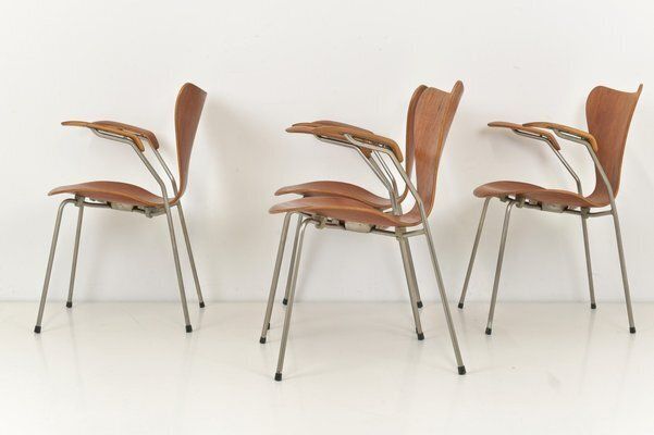 Model 3207 Chairs In Teak By Arne Jacobsen For Fritz Hansen, Denmark, 1955, Set Of 4 photo furniture