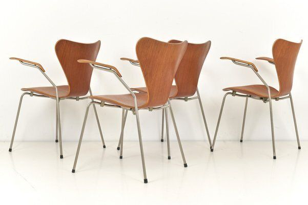 Model 3207 Chairs In Teak By Arne Jacobsen For Fritz Hansen, Denmark, 1955, Set Of 4 photo for sale