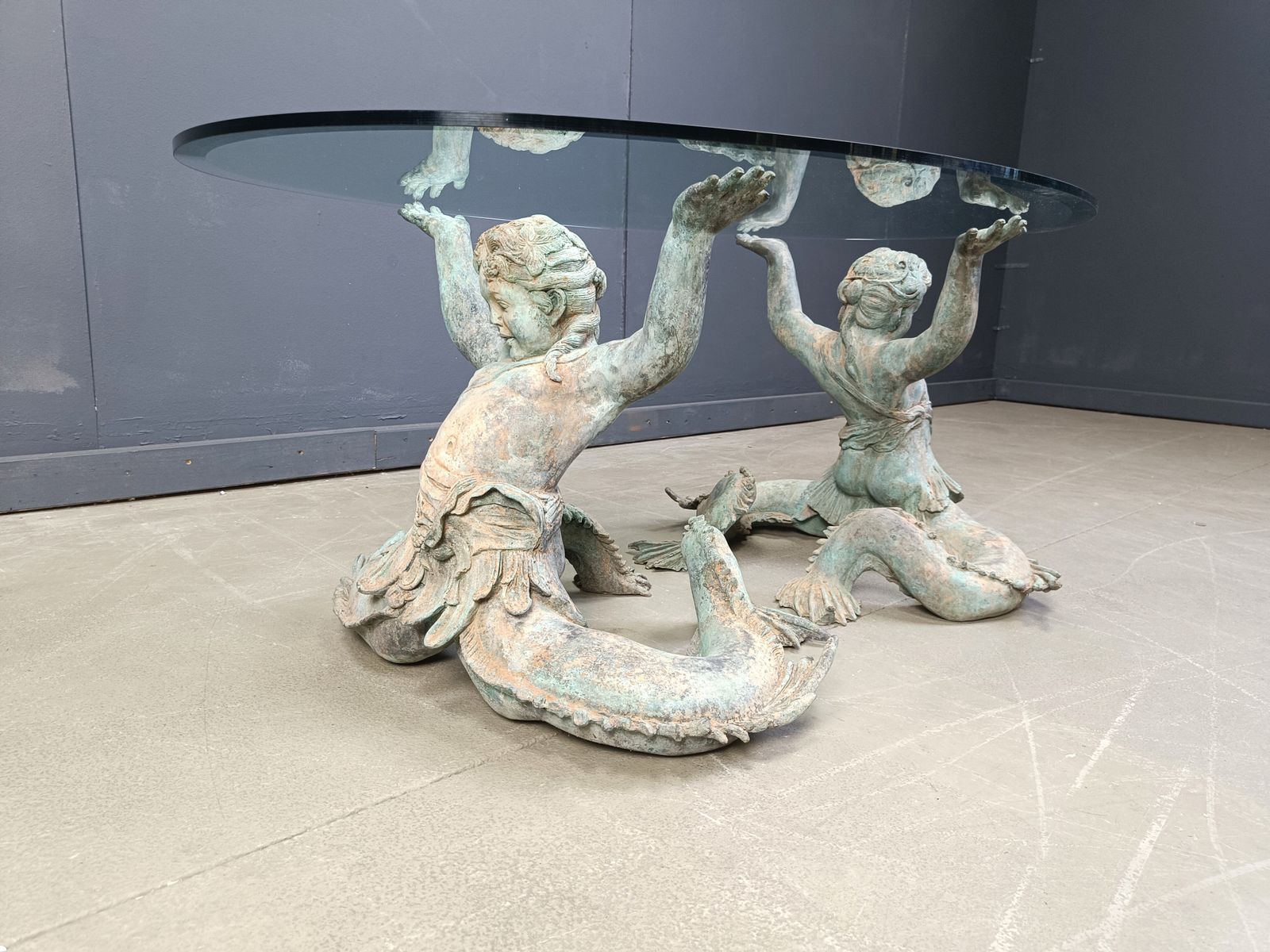 Vintage Bronze Putti Mermen Coffee Table, 1960s photo 1750.0