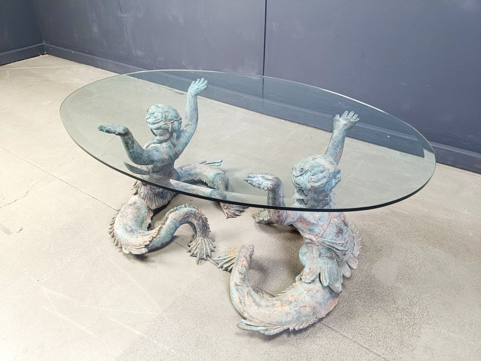 photo furniture Vintage Bronze Putti Mermen Coffee Table, 1960s