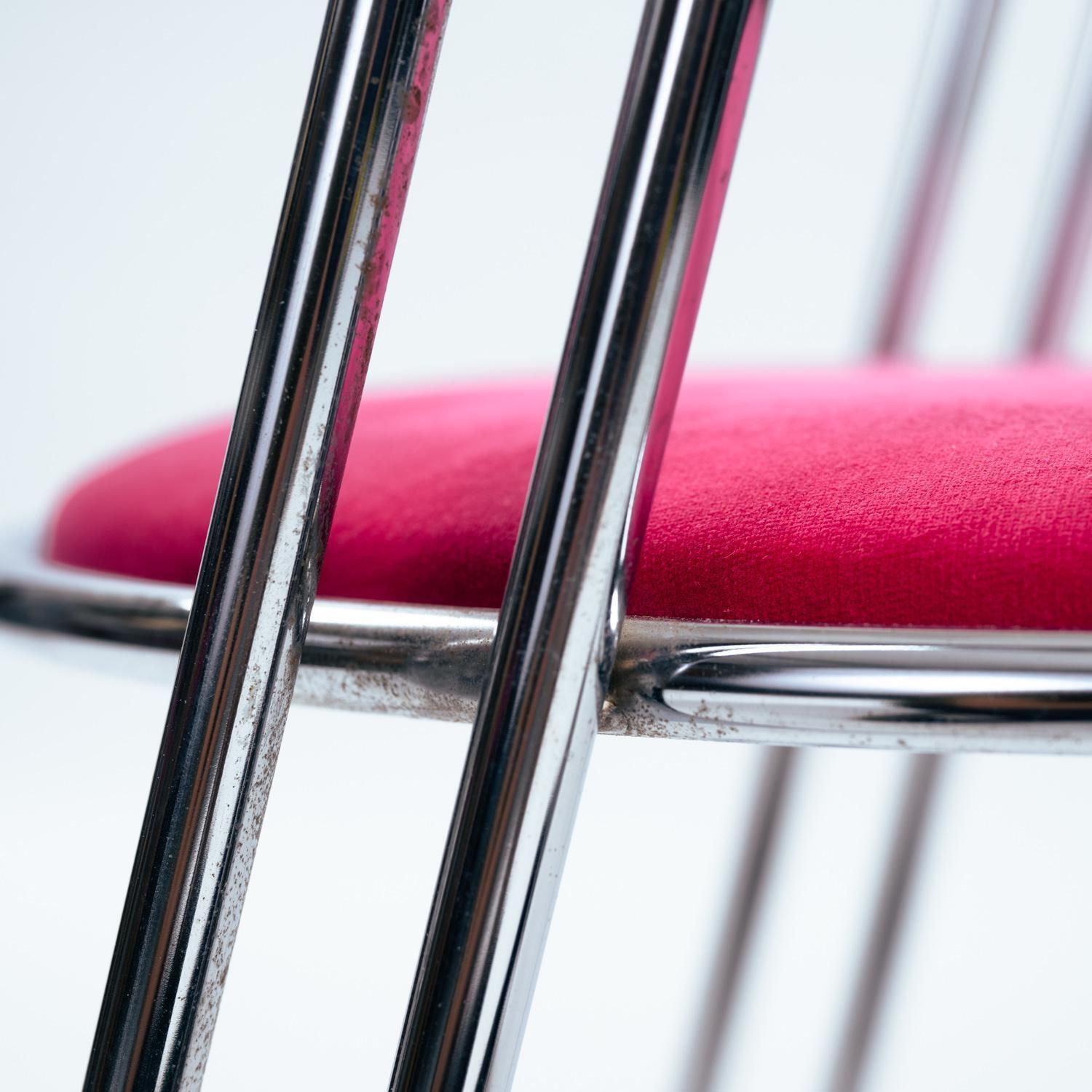 photo vintage Midcentury Chrome Pink Velvet Dining Chair Set, 4 Pcs, Italy 1970s