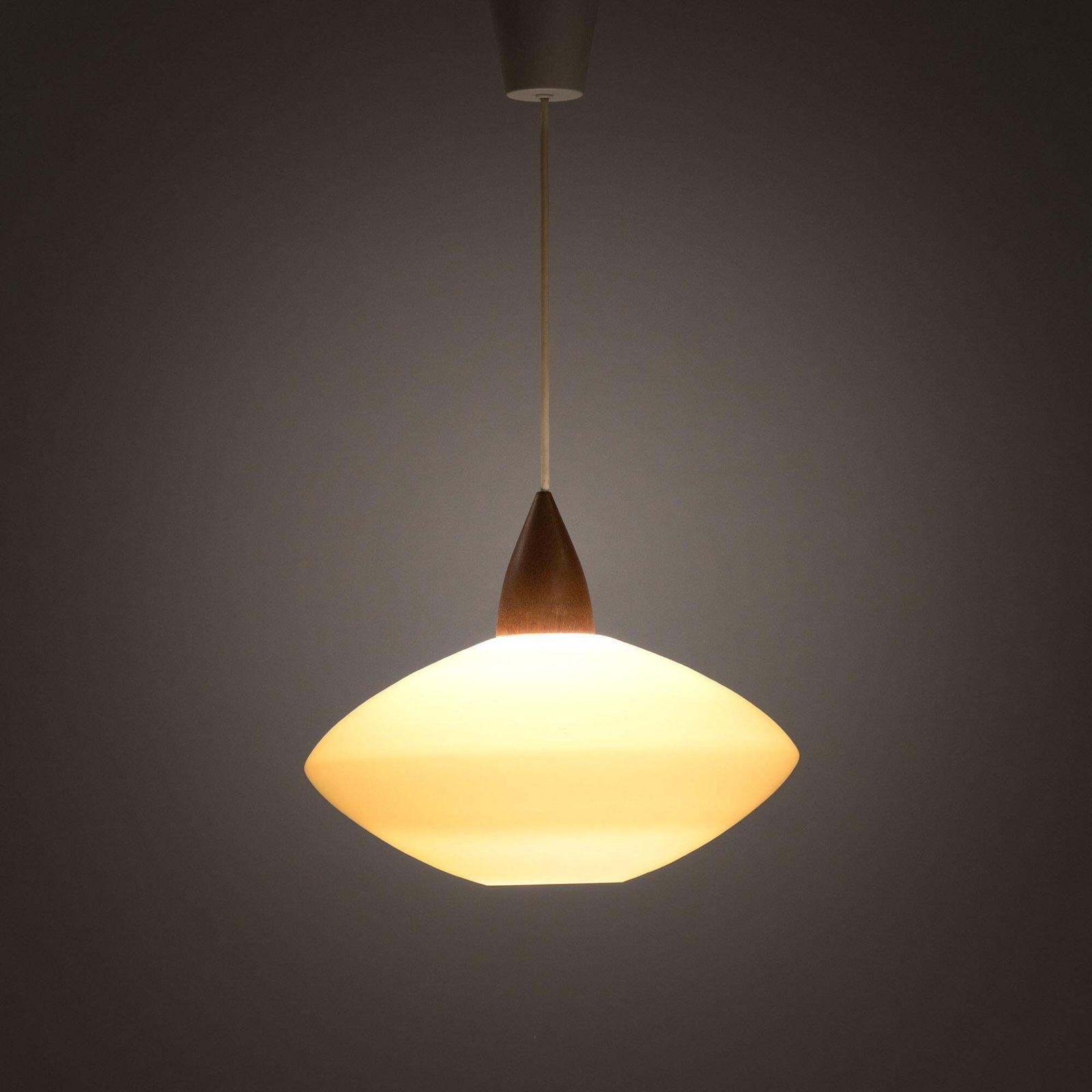 White Opaline Teak Pedant Uno & östen Kristiansson photo Lighting