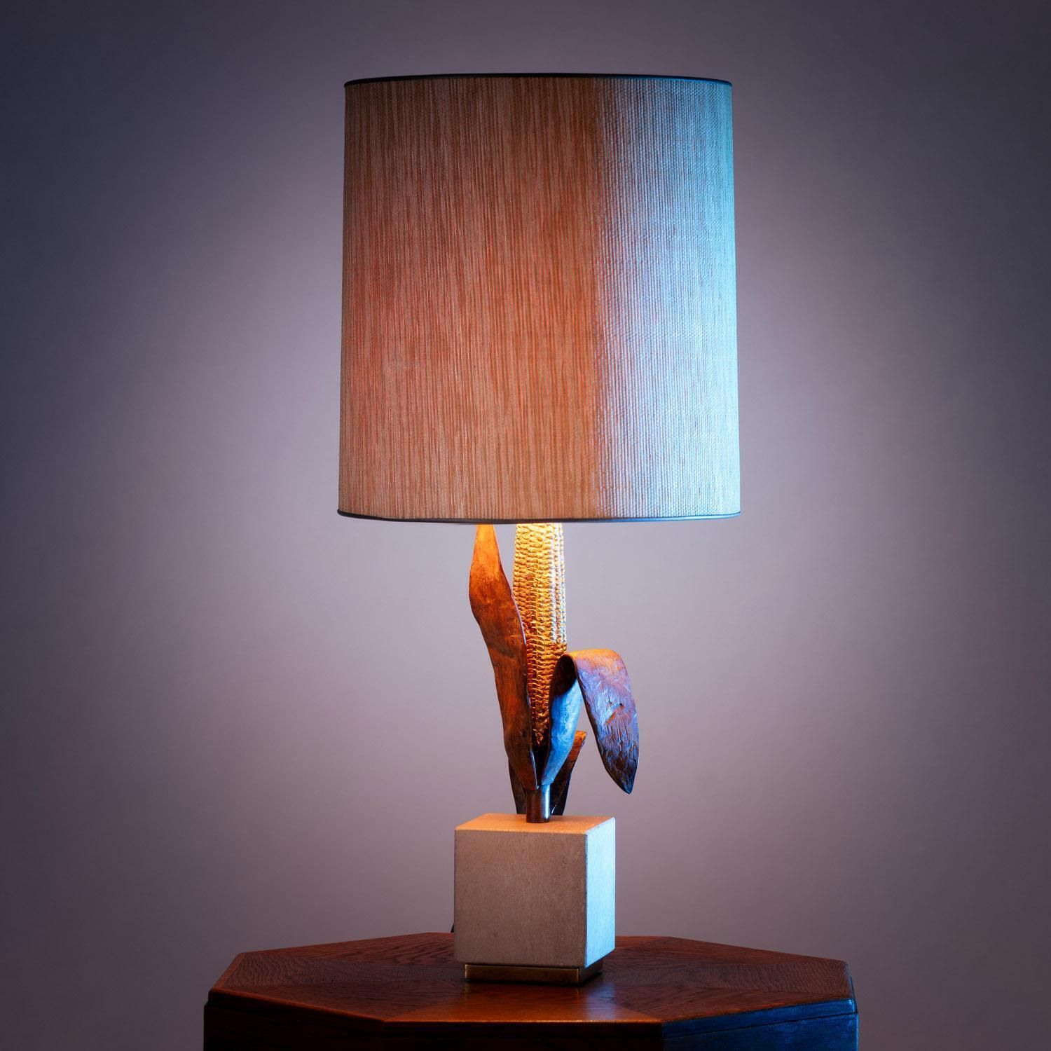 Maison Charles Attr. Brass, Bronze And Travertine Table Light, France, 1960s photo 2075.0