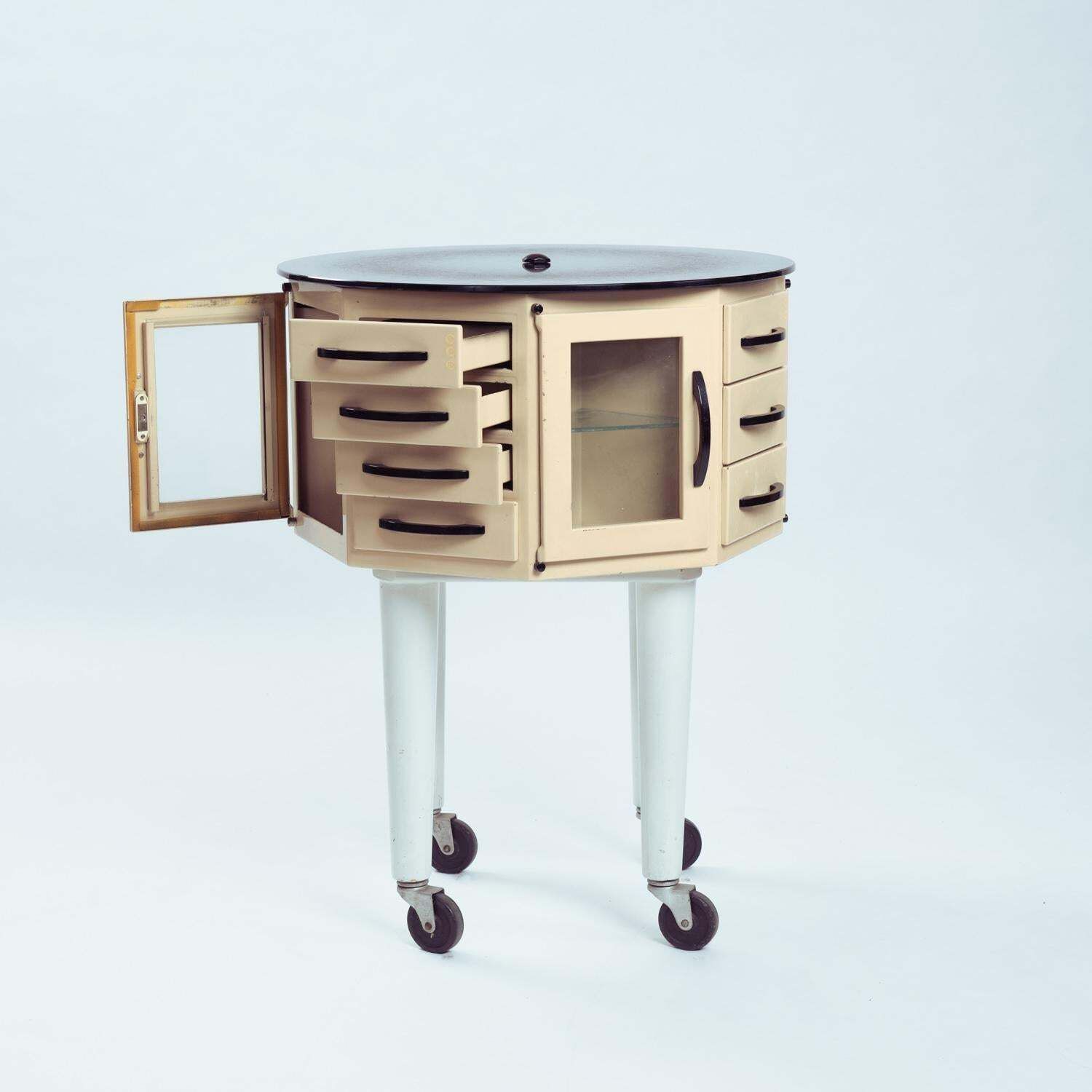 Industrial Steel Glass Turnable Dental Showcase Cabinet, France, 1950s photo furniture