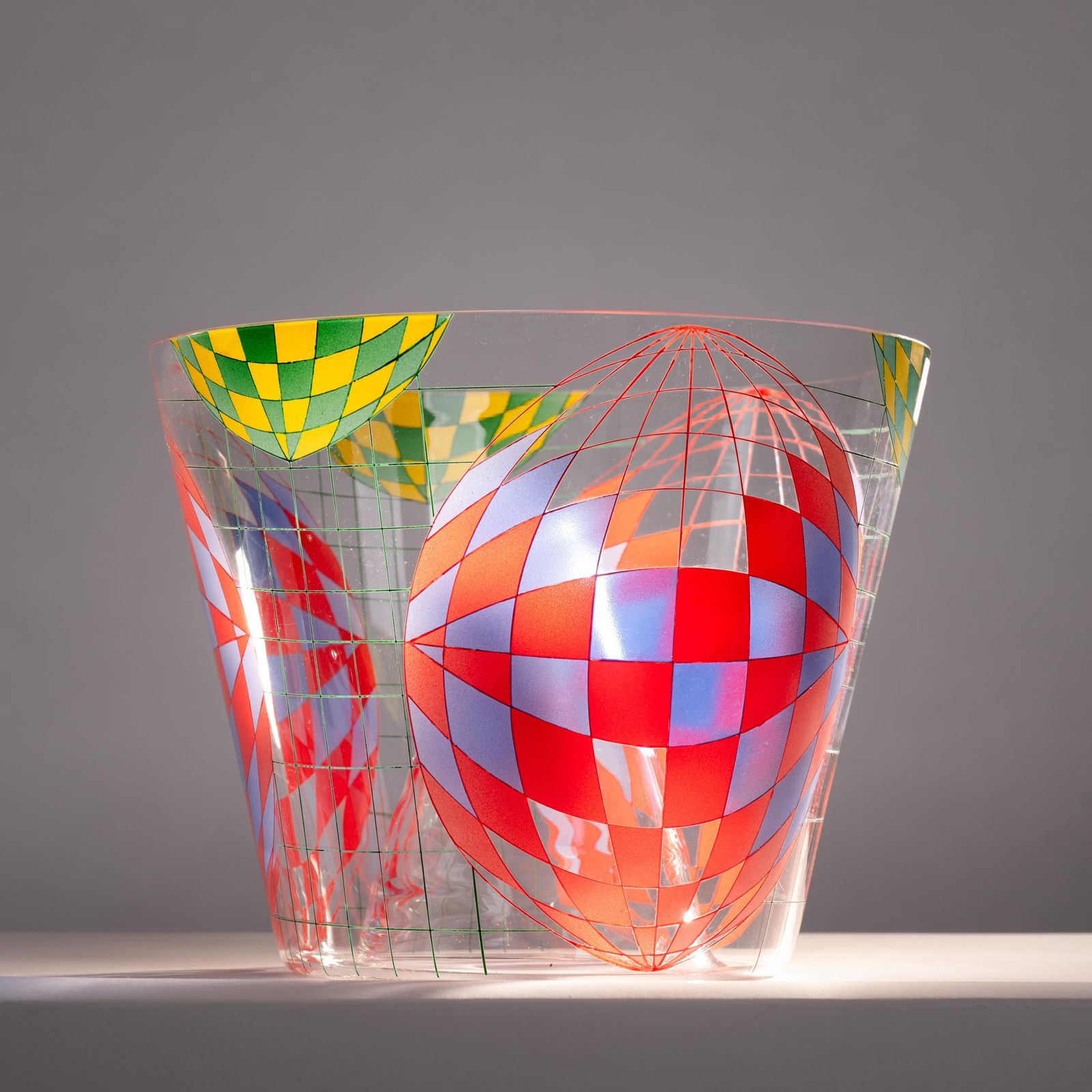 Vaserely Inspired Kamenicky Senov Thomas Hora Glass Vase Malovana, Chech, 1999 photo Home Decor