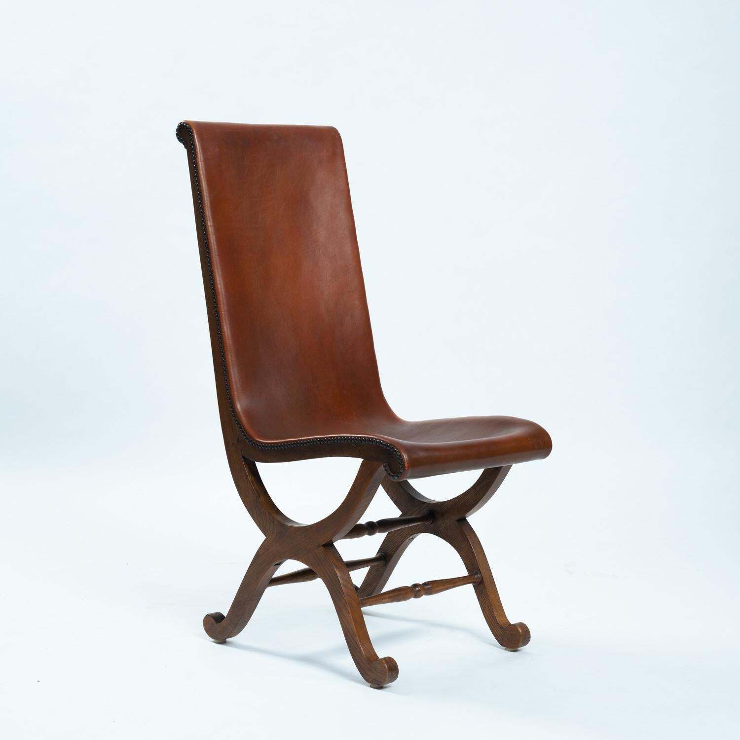 Pierre Lottier Brown Spanish Slipper Chairs By Almazan, 1950s photo for sale