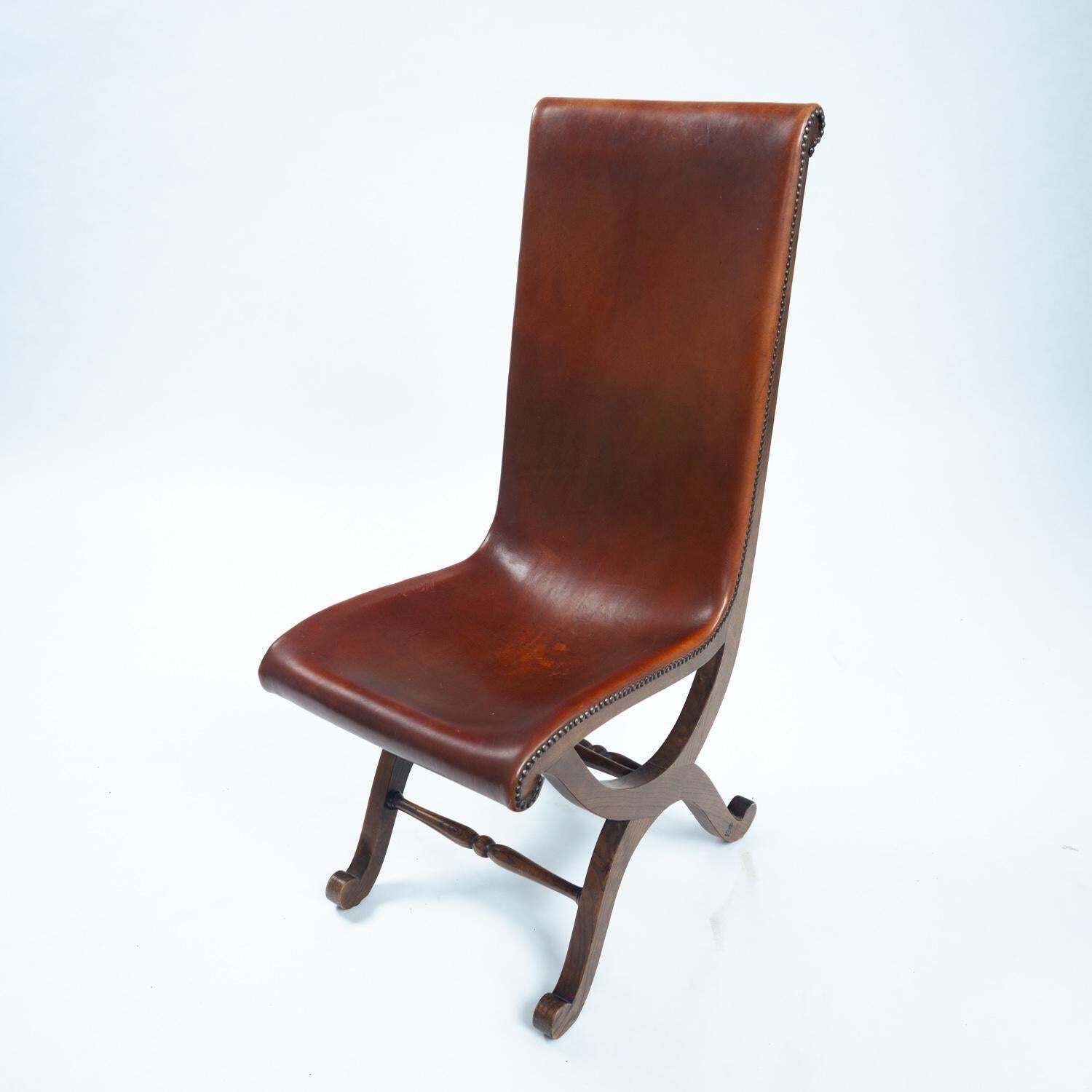 7666.0 Pierre Lottier Brown Spanish Slipper Chairs By Almazan, 1950s photo