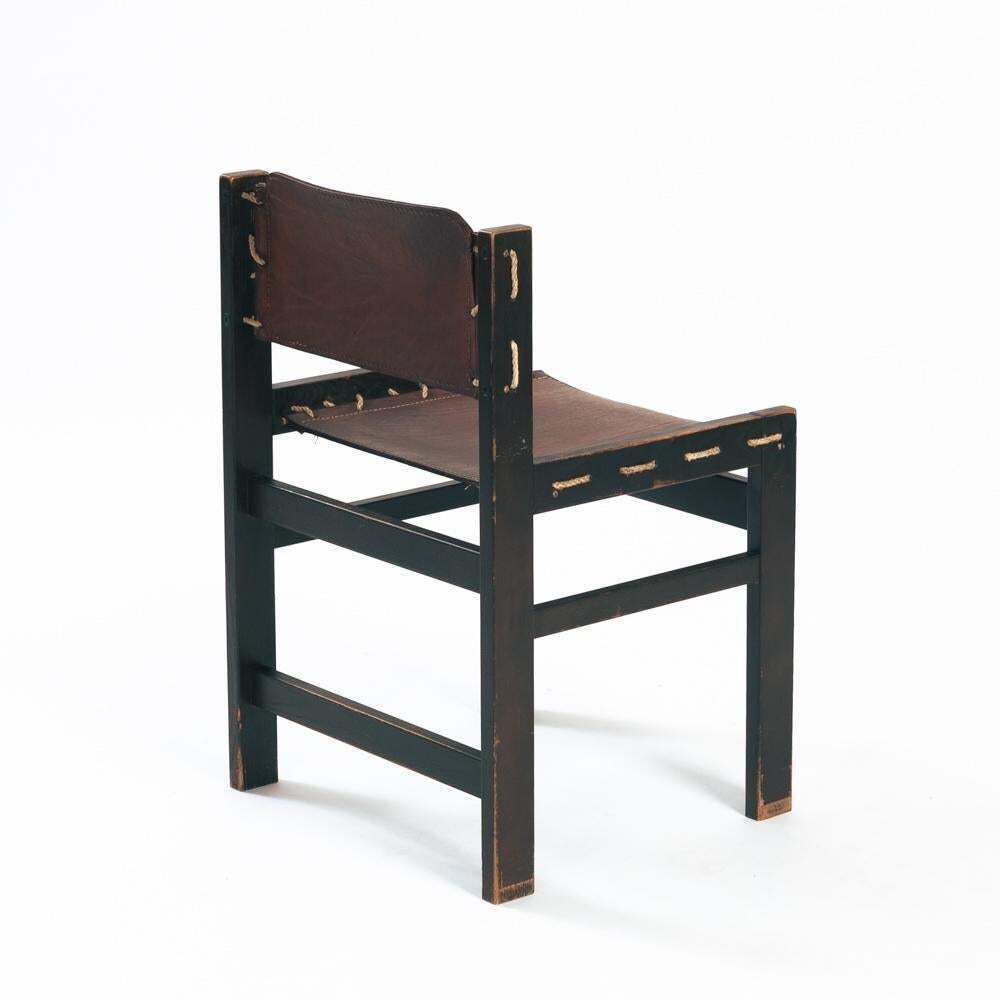Vintage Brutalist Hide Leather And Wood With Rope Dining Chairs, Set Of 2 photo 1064.0