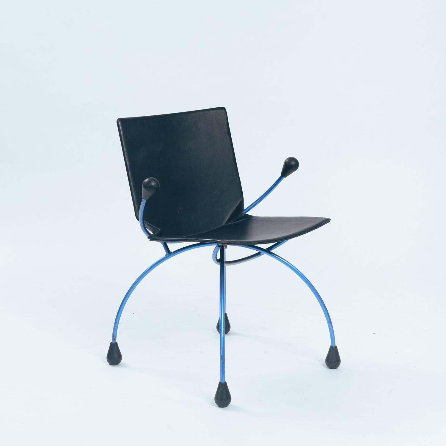 Dutch Spider Sidechair In Blue Steel And Leather And By Boonzaaijer & Mazairac photo for sale