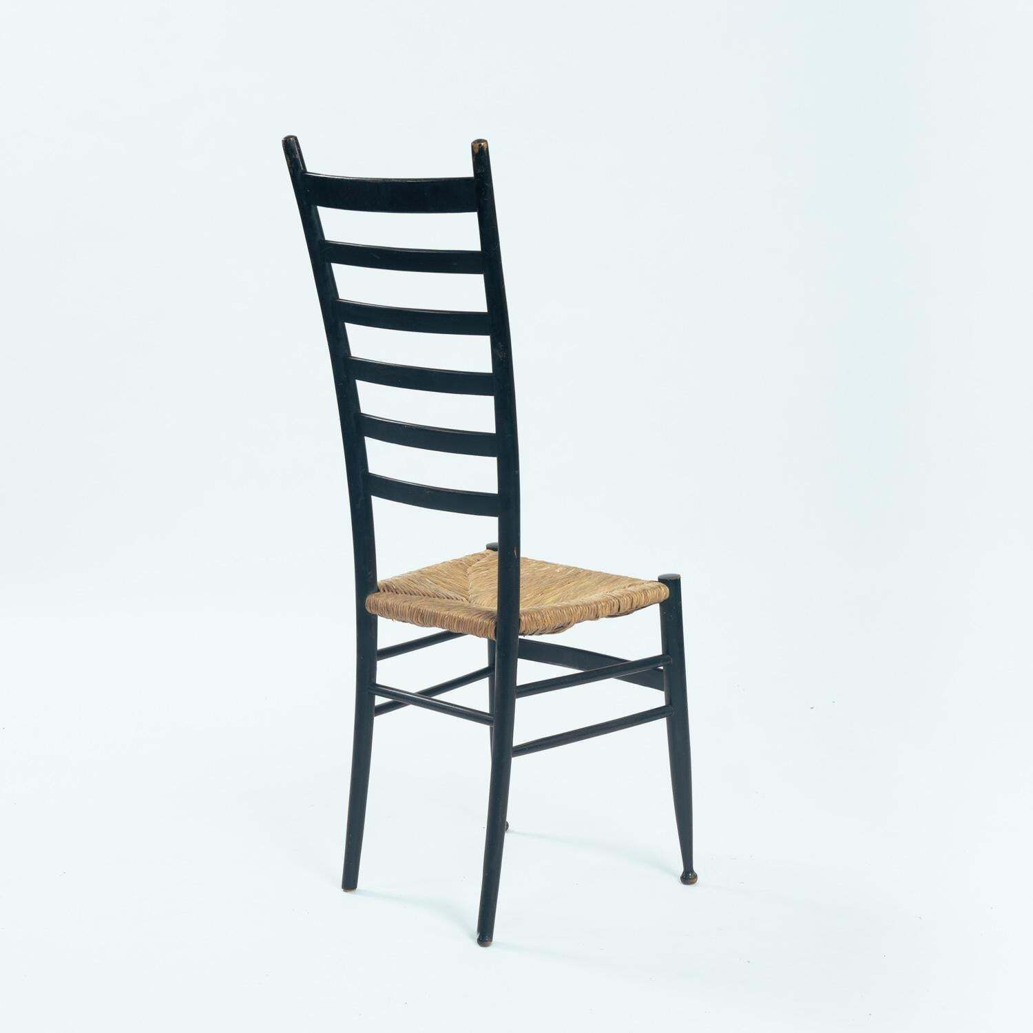 Chiavari Italian Gio Ponti Style Ebonised Straw Highback Chair, 1950s photo 501.0