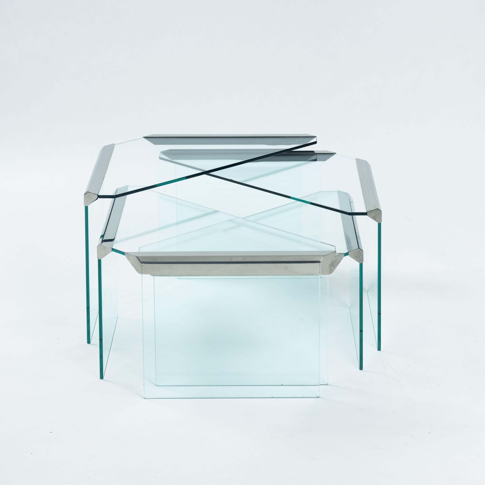 Pierangelo Galotti Modern Nesting Tables In Chrome & Glass, Italy 1970s photo 1700.0