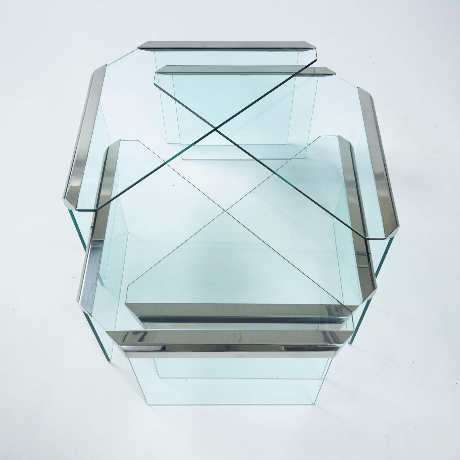 Pierangelo Galotti Modern Nesting Tables In Chrome & Glass, Italy 1970s photo buy