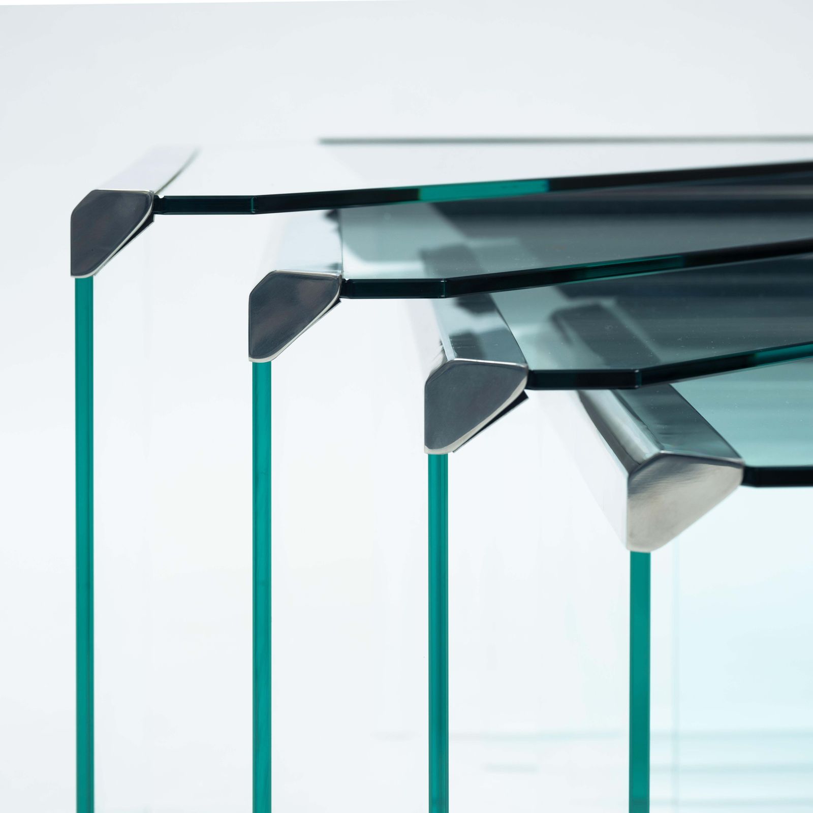 Pierangelo Galotti Modern Nesting Tables In Chrome & Glass, Italy 1970s photo vintage