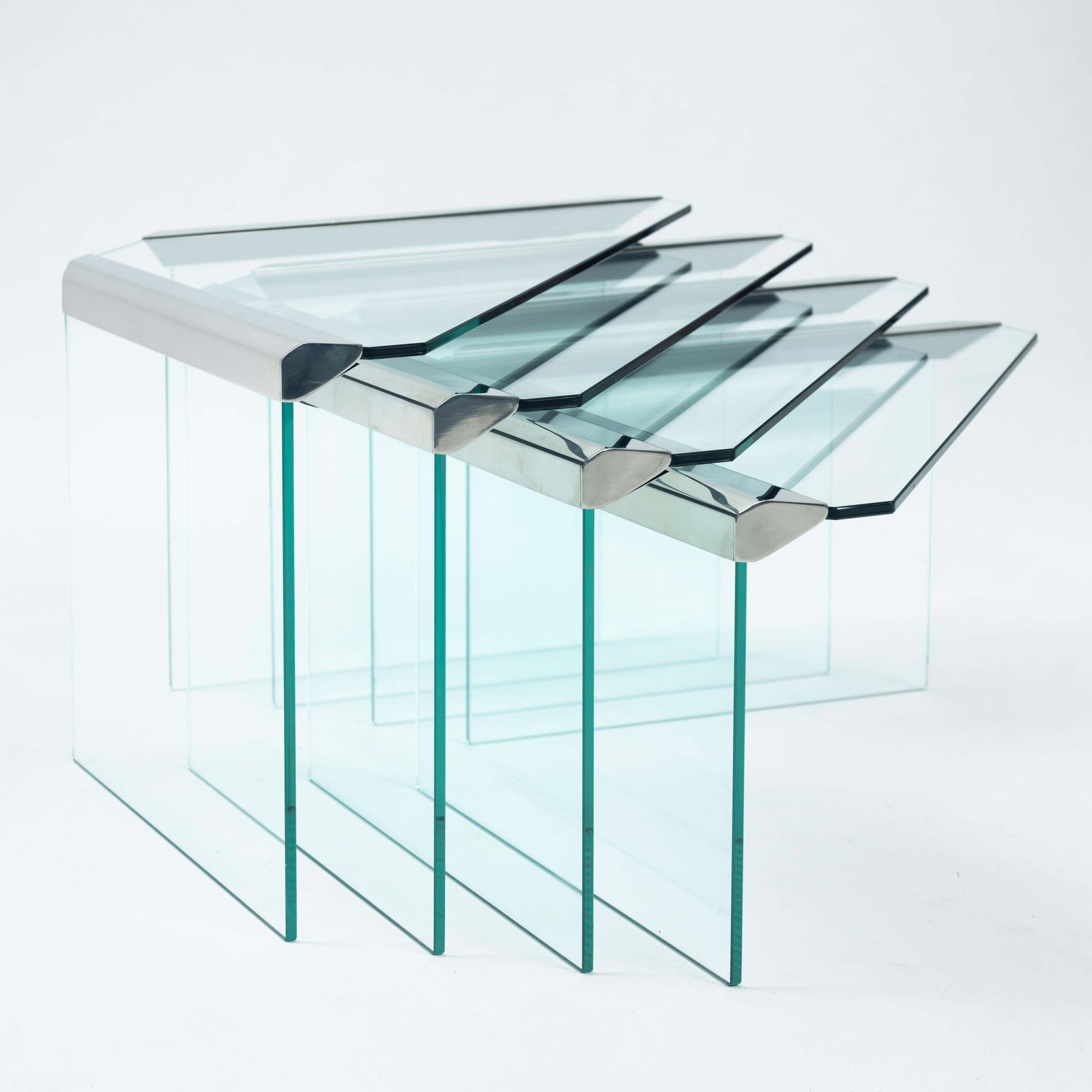 photo for sale Pierangelo Galotti Modern Nesting Tables In Chrome & Glass, Italy 1970s