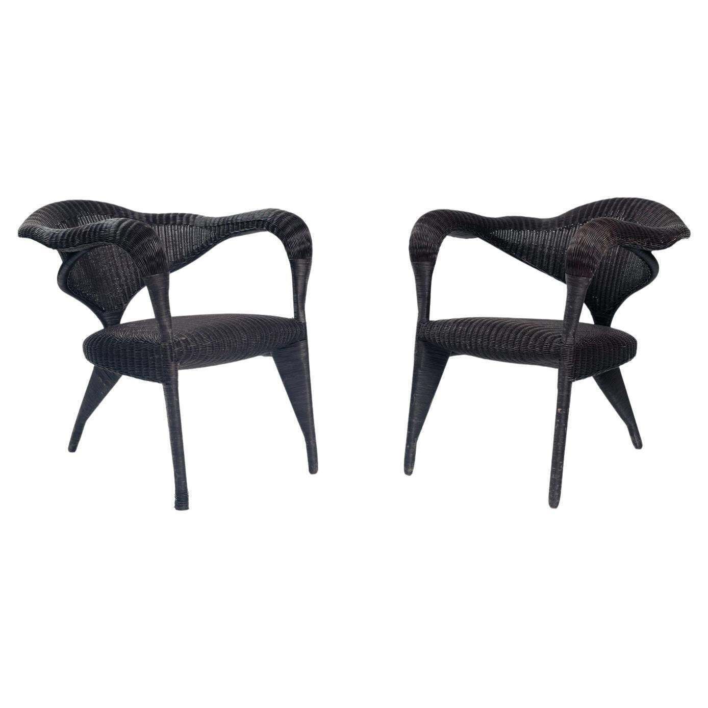 Scultural Organic Tripod Rattan Armchair, 2, 1980s