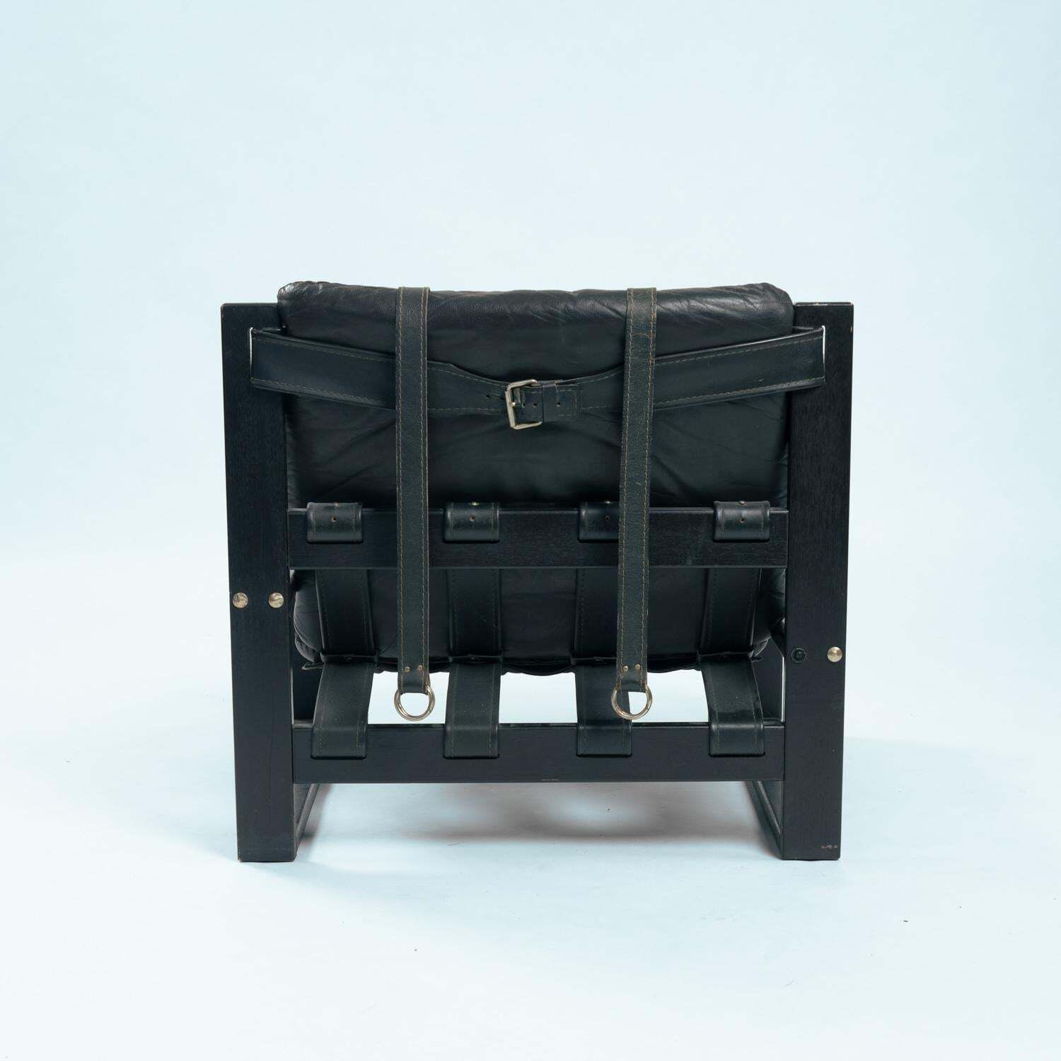 Sonja Wasseur Brutalist Easy Chairs, Ottoman In Oak With Leather Straps, Set Of2 photo vinterior