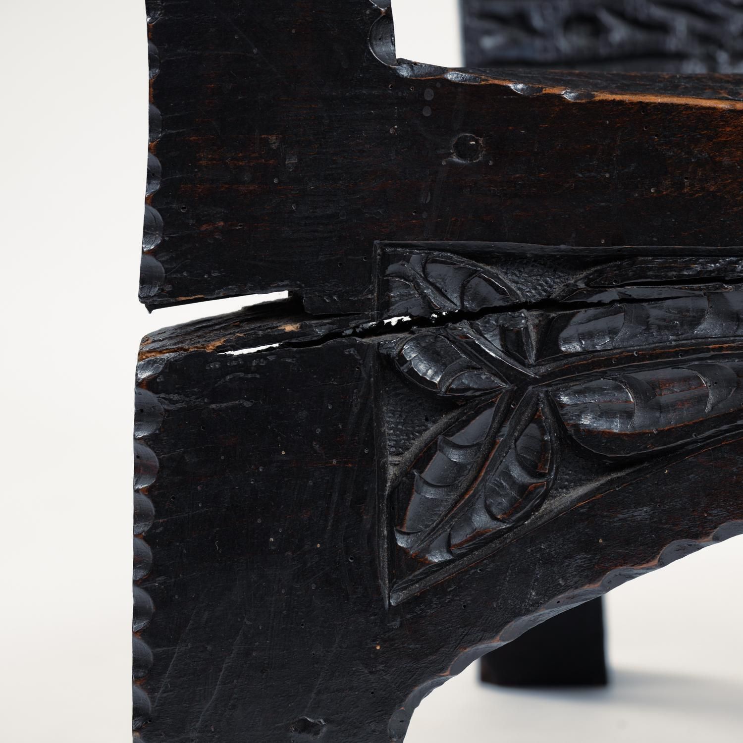 Antique Medieval Walnut Sculptural Arm Chair With Floral Carvings, 17th Century photo buy