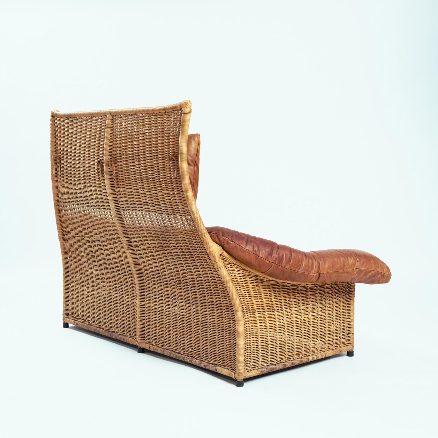 The Rock Tall Back Rattan Loveseat Sofa By Gerard Van Den Berg Leather, 1970s photo vinterior