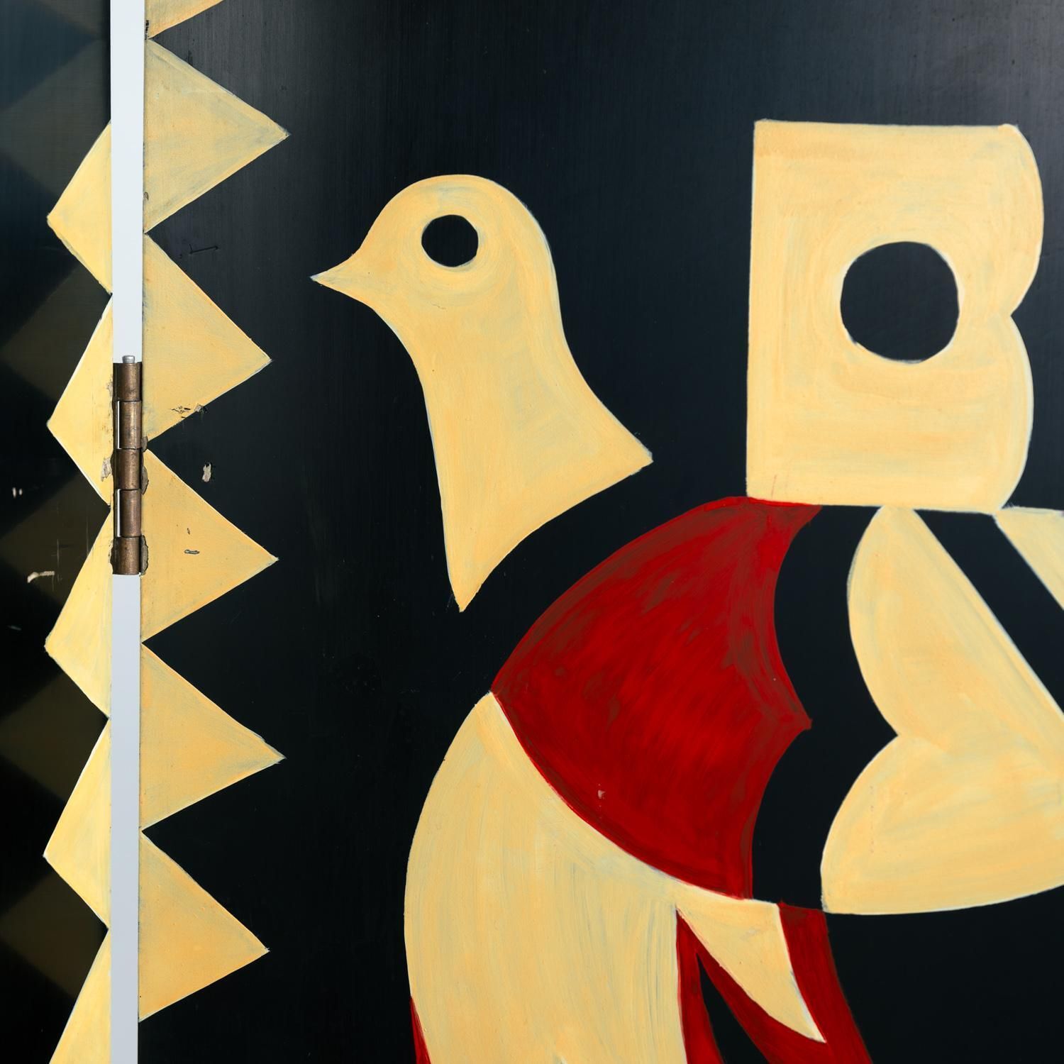 Room Divider In Art Deco Style With Birds, Geometric Patterns, Red, Yellow, Blue photo buy