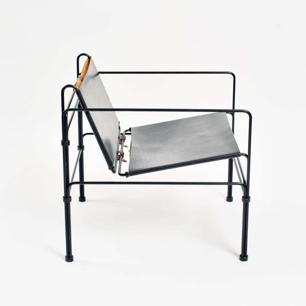 Collectors Item Leather Steel Straps Lounge Chair Set By Jan Van Opzeeland, 3pcs photo buy