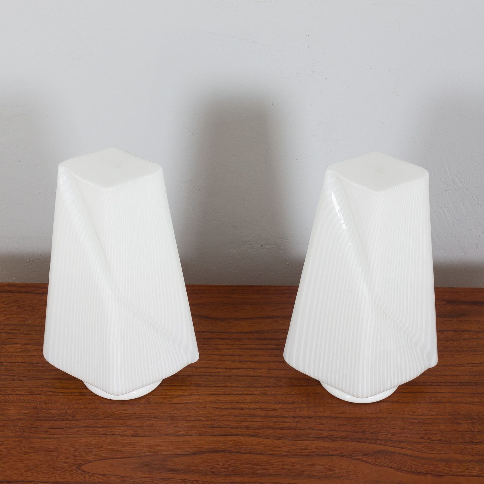 Pair Of Italian Striped Murano Glass Table Lamps In Style Of Lino Tagliapietra, 1970s photo Lighting