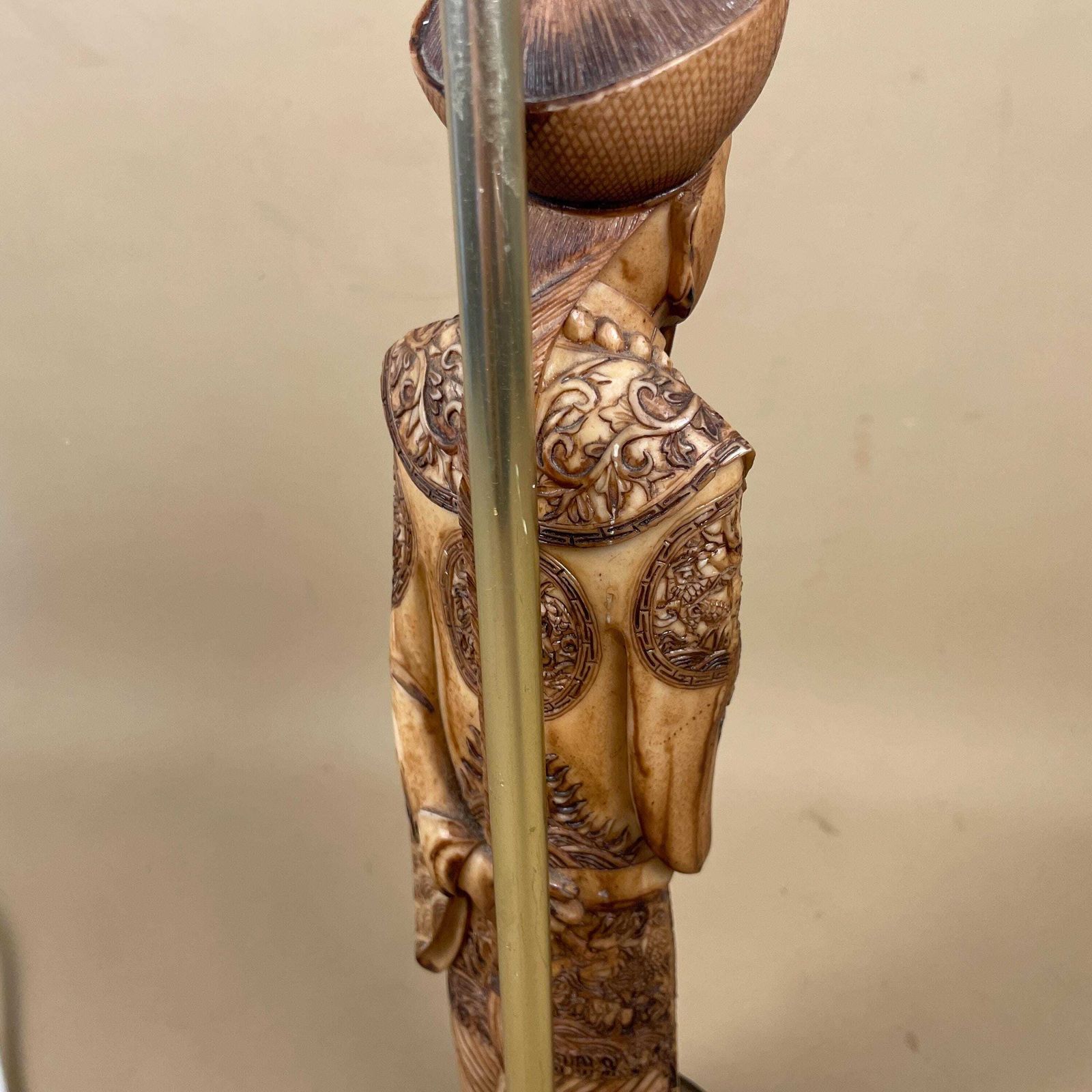 Vintage Japanese Man Lamp Bedside Side Table Oriental Handmade Statue Figure Wood Wooden Base Antique Carved Plastic Resin photo buy