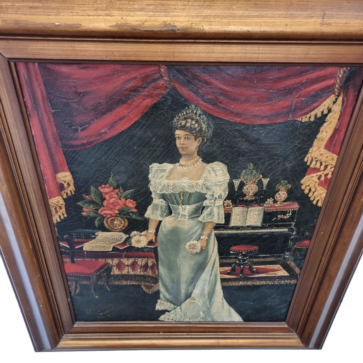 Art Nouveau Painting With A Maiden Belgian School, Late 1800s photo for sale