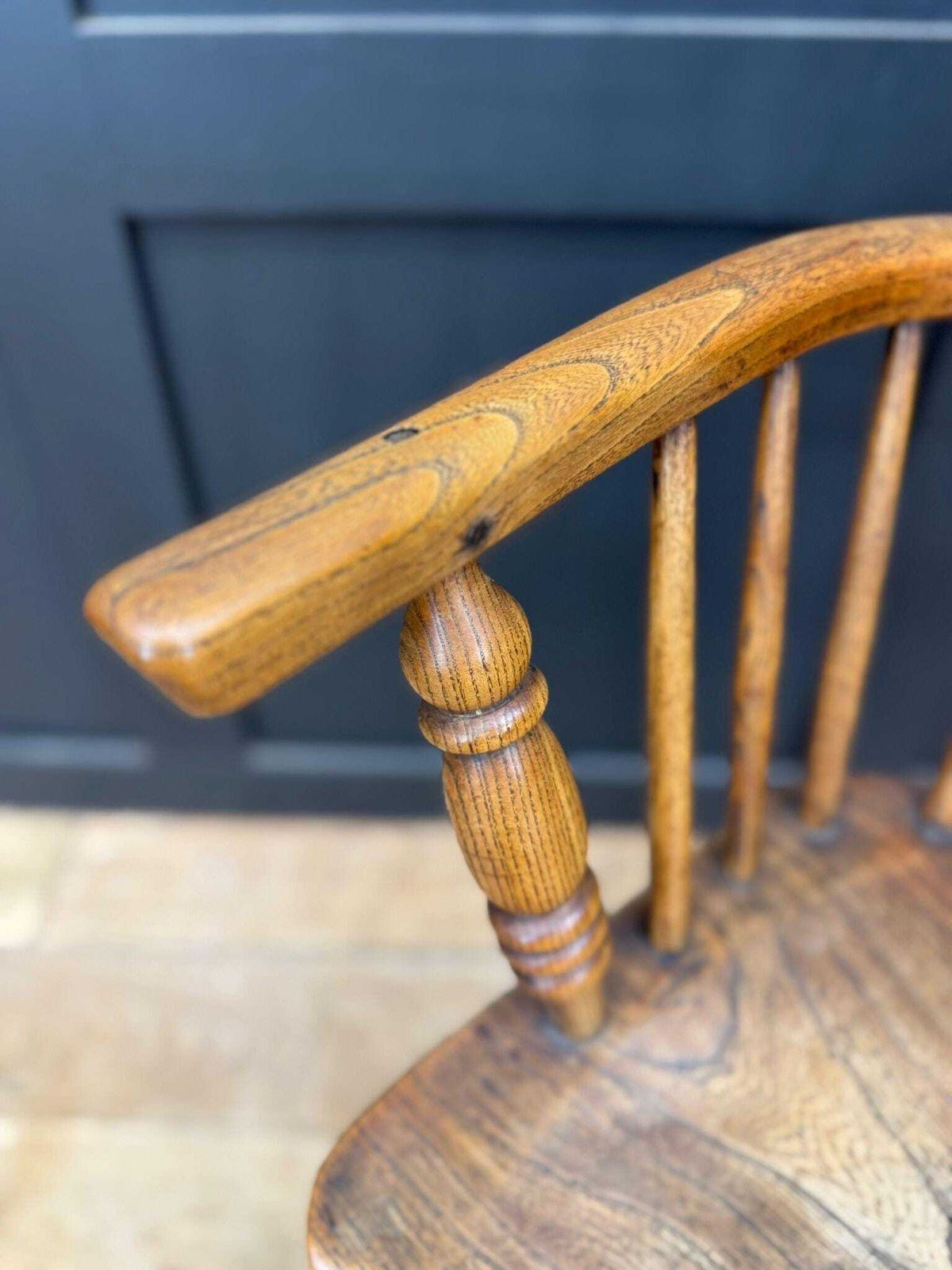 Antique Elm Windsor Armchair Bow Back Smokers Chair Farmhouse Occasional Chair photo furniture