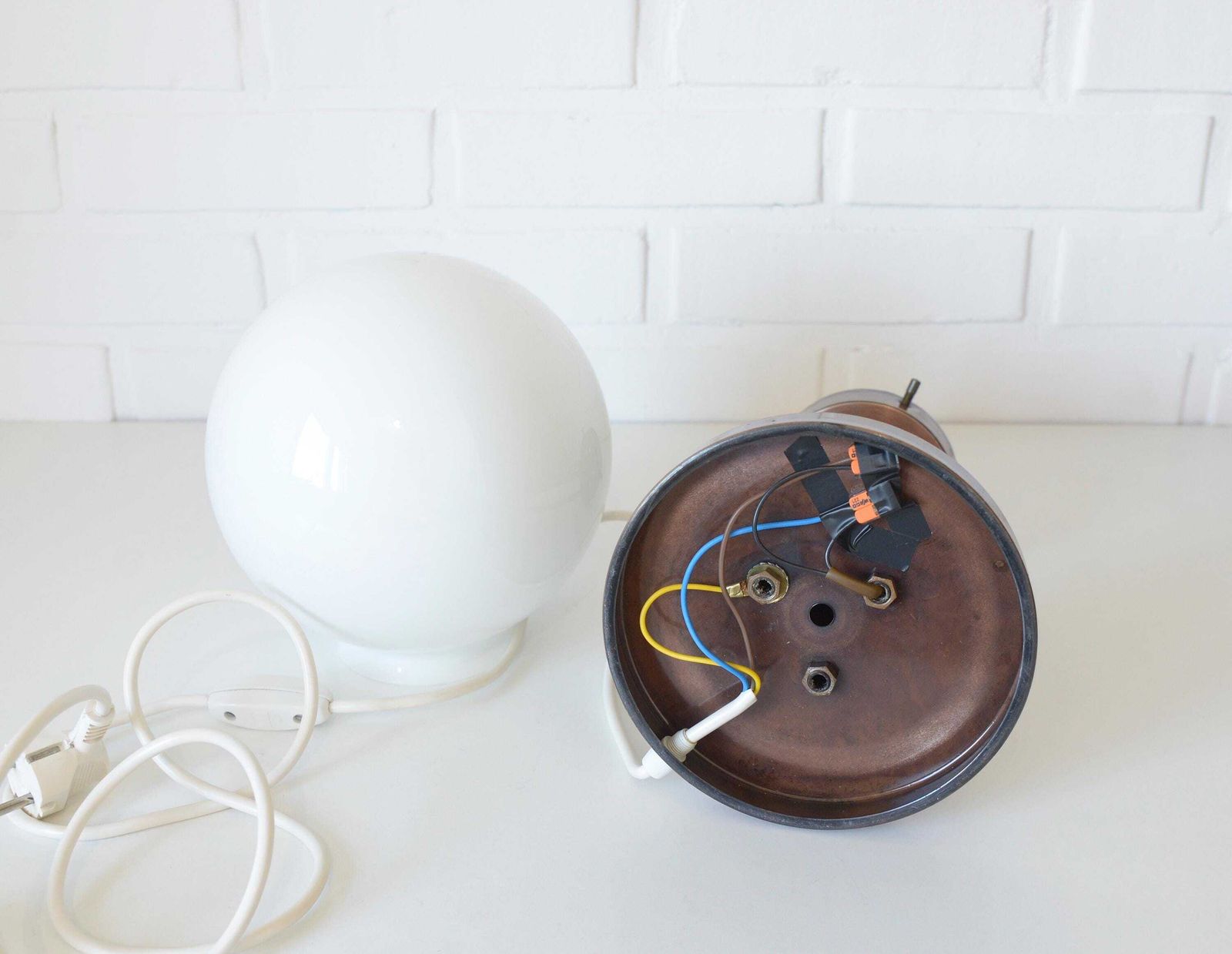 photo furniture Vintage Desk Lamp / Mid Century Table Copper Light / Opaline Glass Light Fixture / Yugoslavia 1980s / Art Deco / Minimalist Rustic Light