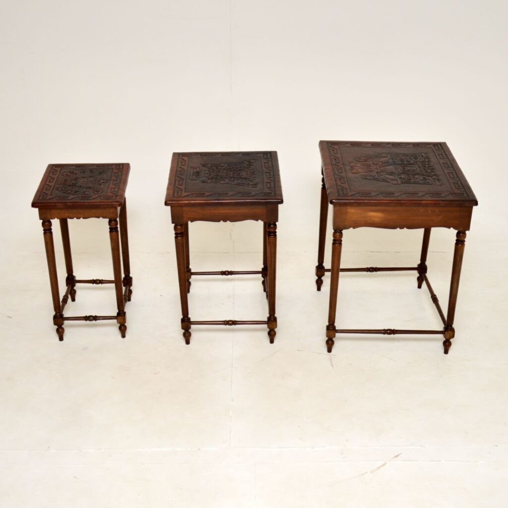 Antique Embossed Leather Top Nest Of Tables photo vintage